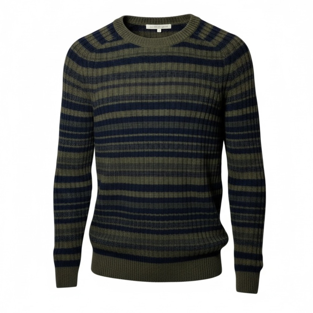 Naked‎ Cashmere Dark Olive Multi Striped Crewneck Knit Sweater NWT Size Medium